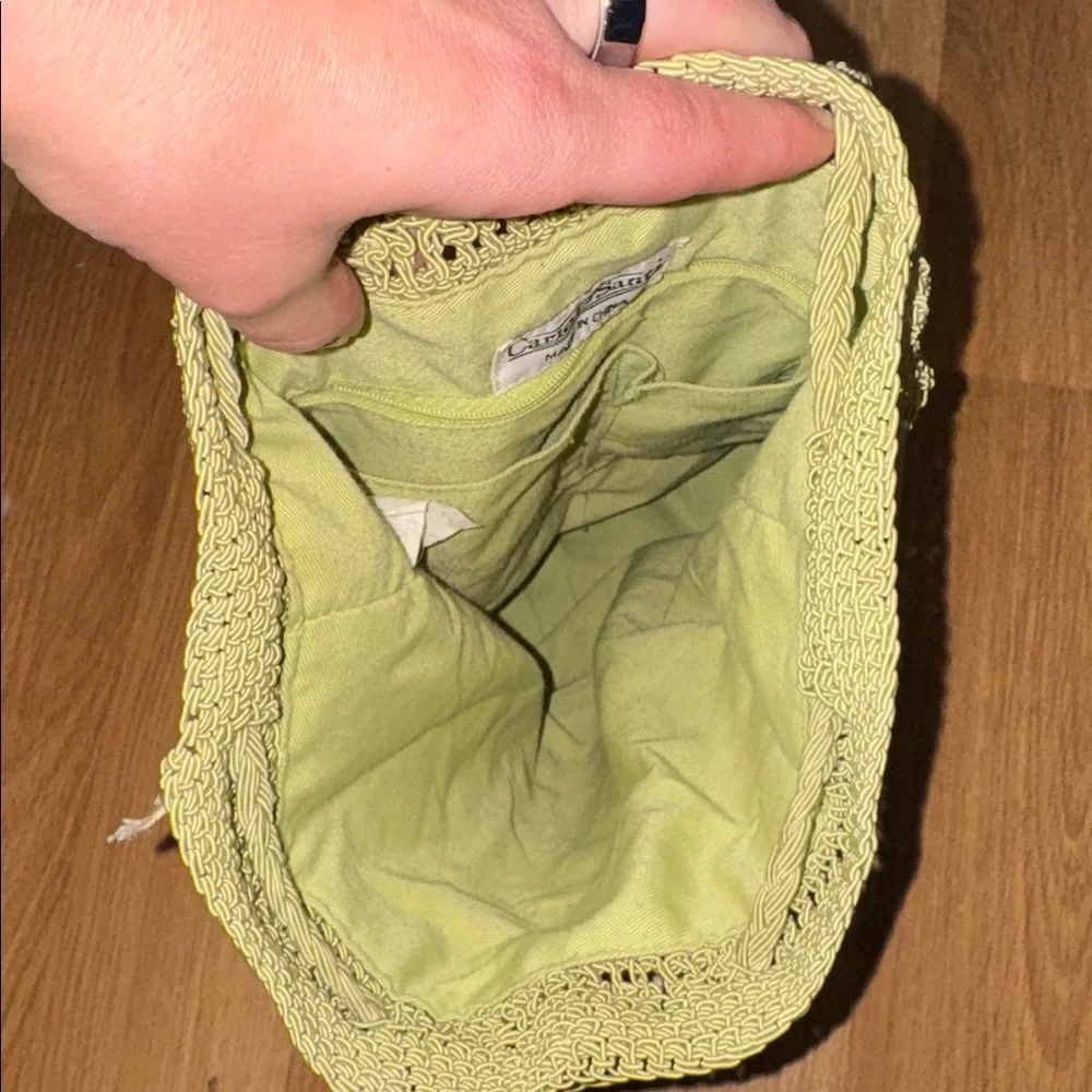 VTG  90’s Y2K Drawstring Backpack Purse Summer Crochet Carlo D'Santi Lime Green
